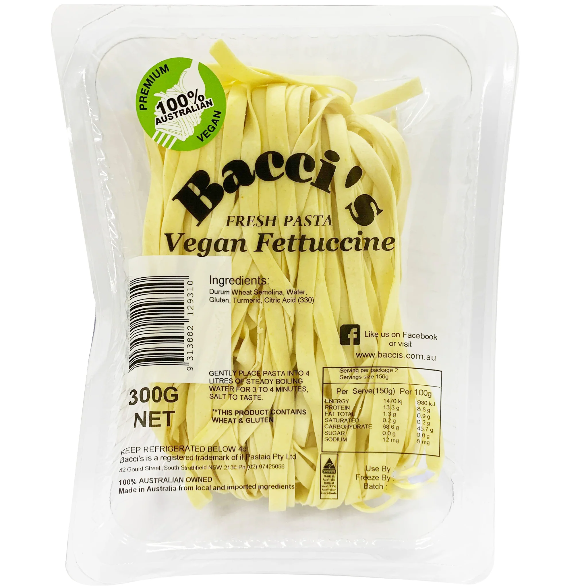 Baccis Fresh Pasta Vegan Fettuccine 300g