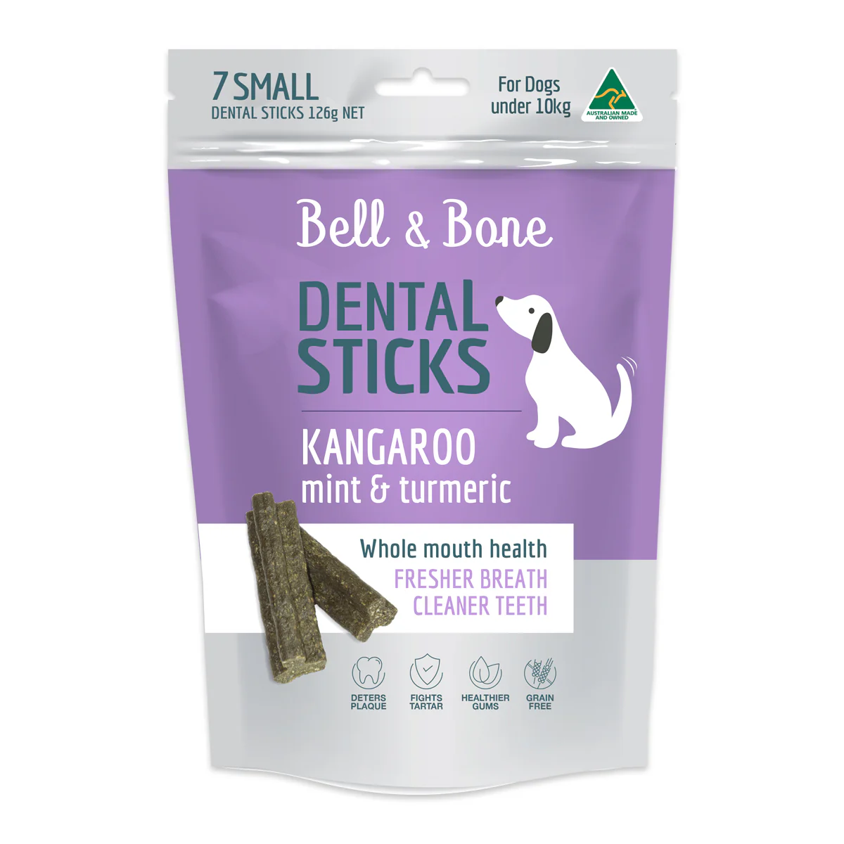 Bell and Bone Small Dog Kangaroo Mint and Turmeric Dental Sticks 126g