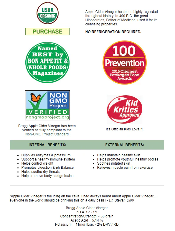 Bragg Organic Apple Cider Vinegar 946ml - Image 2