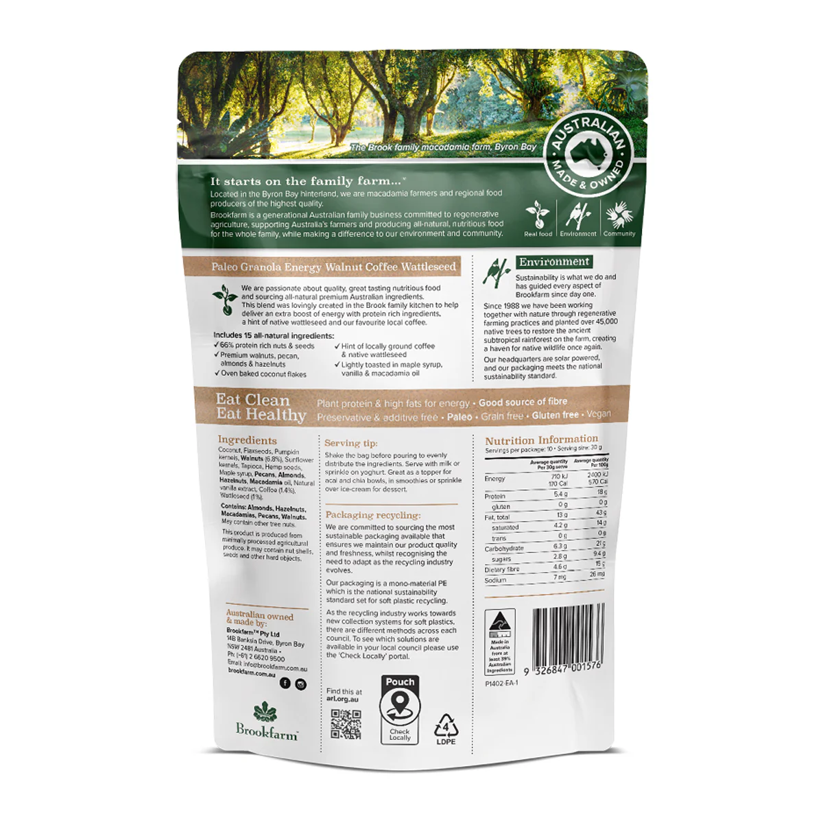 Brookfarm Energy Paleo Granola, Walnut, Coffee and Wattleseed 300g - Image 2