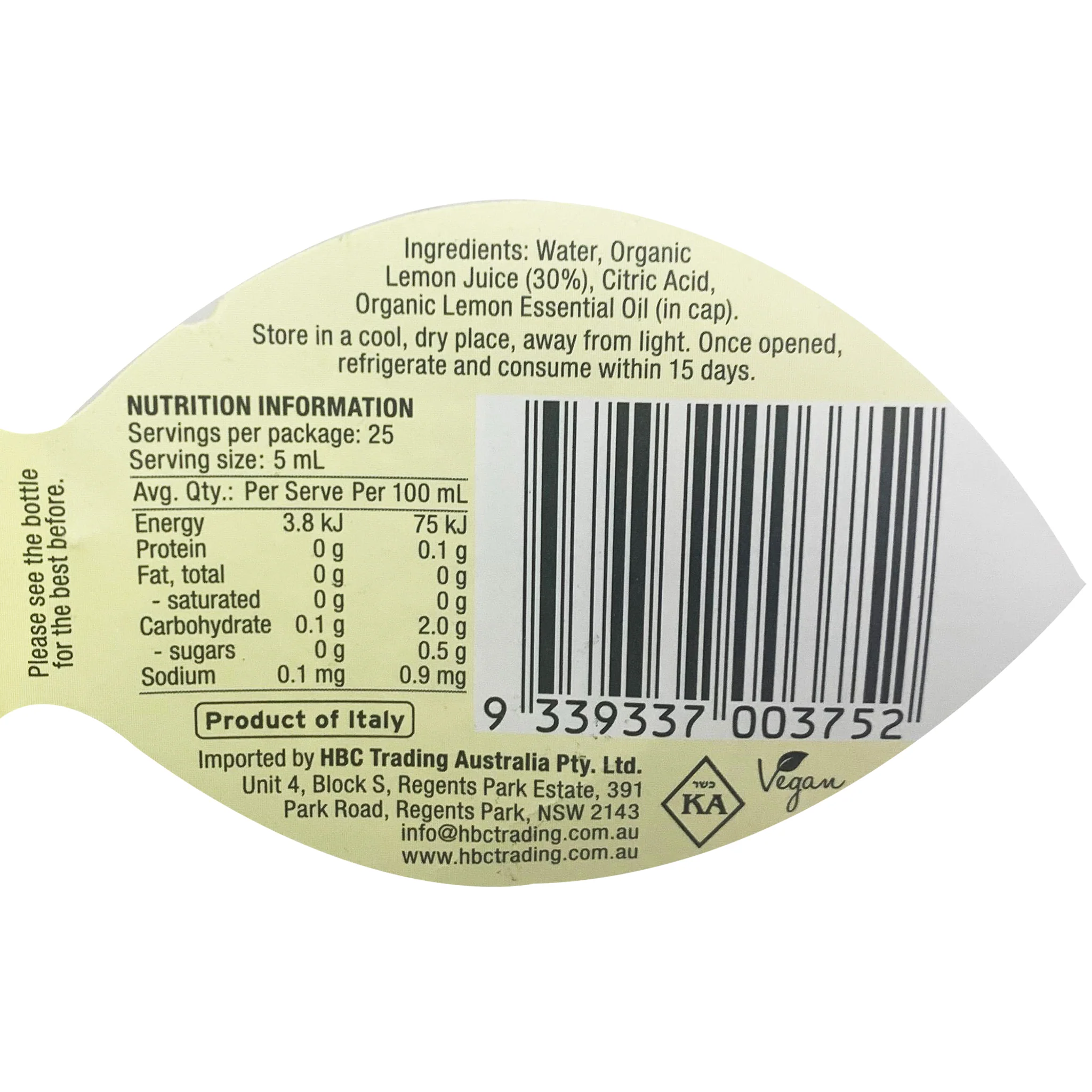 Chef's Choice Organic Lemon Juice Squeeze 125ml - Image 2