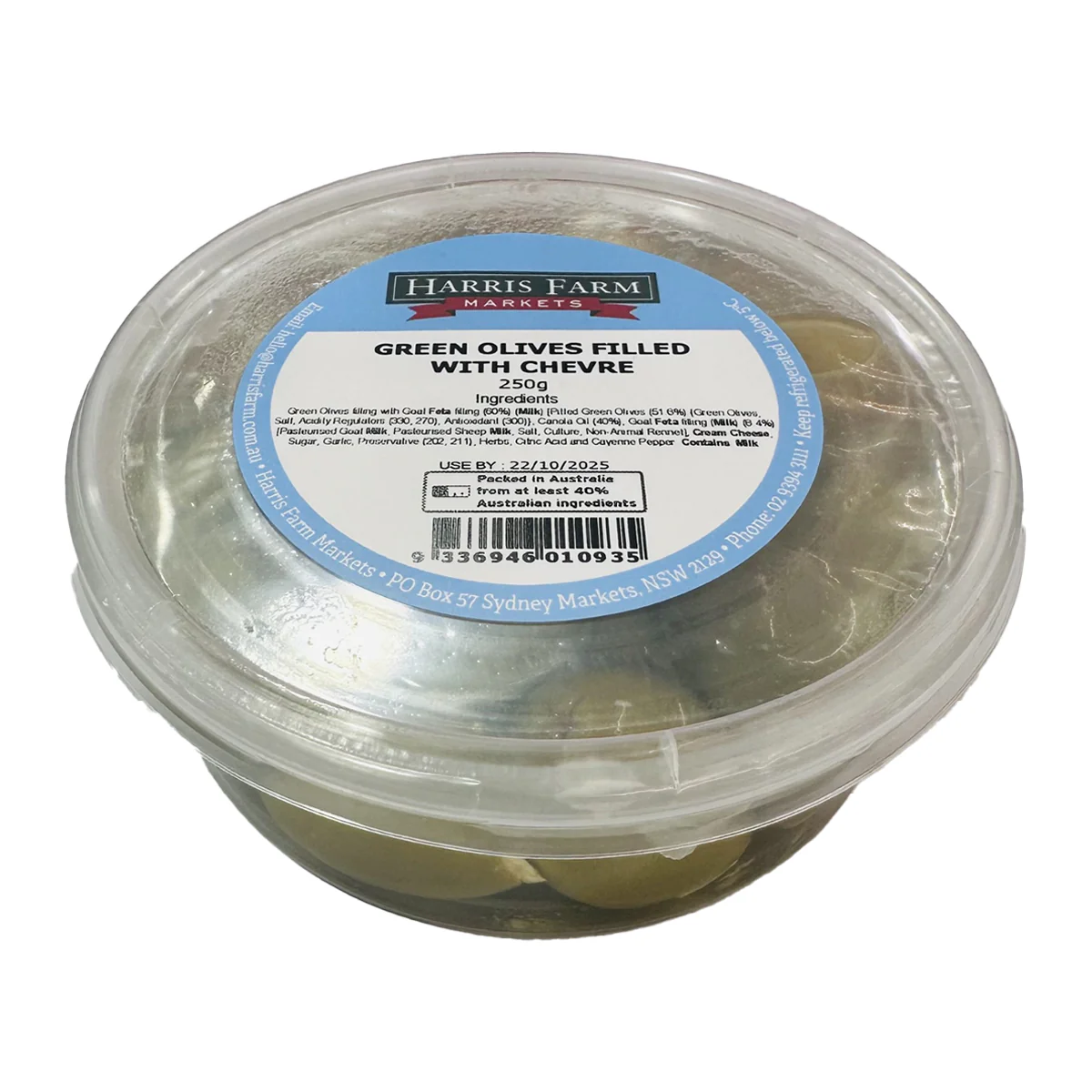 Harris Farm Green Olives with Chevre Cheese 250g
