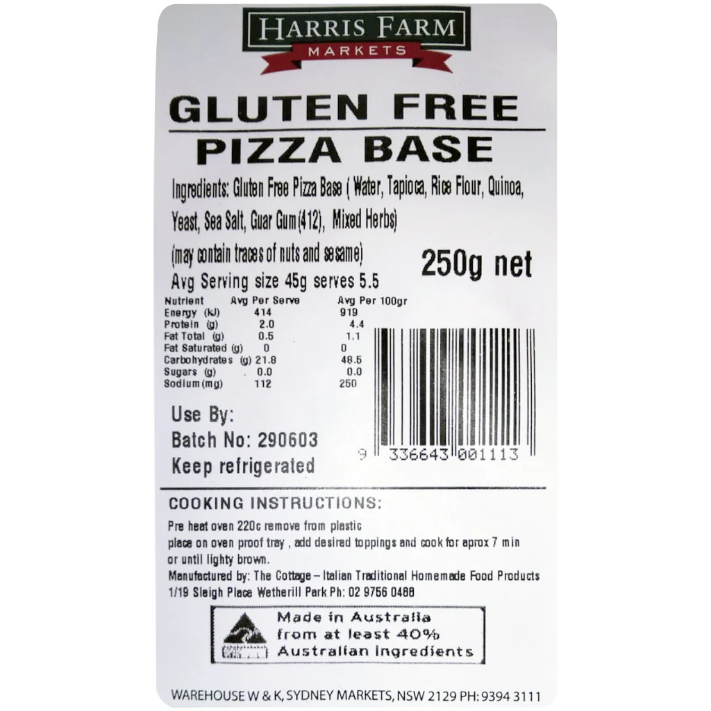 Harris Farm Pizza Gluten Free Pizza Base 250g - Image 3