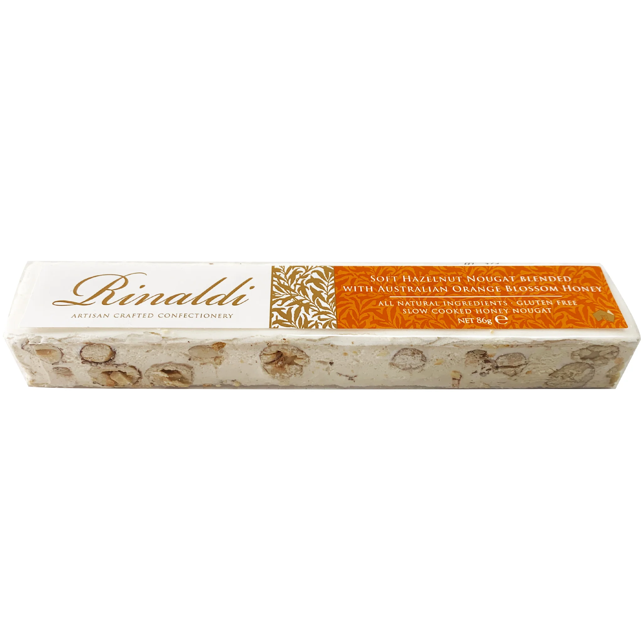Rinaldi Soft Hazelnut Nougat Blended with Australian Orange Blossom Honey 86g