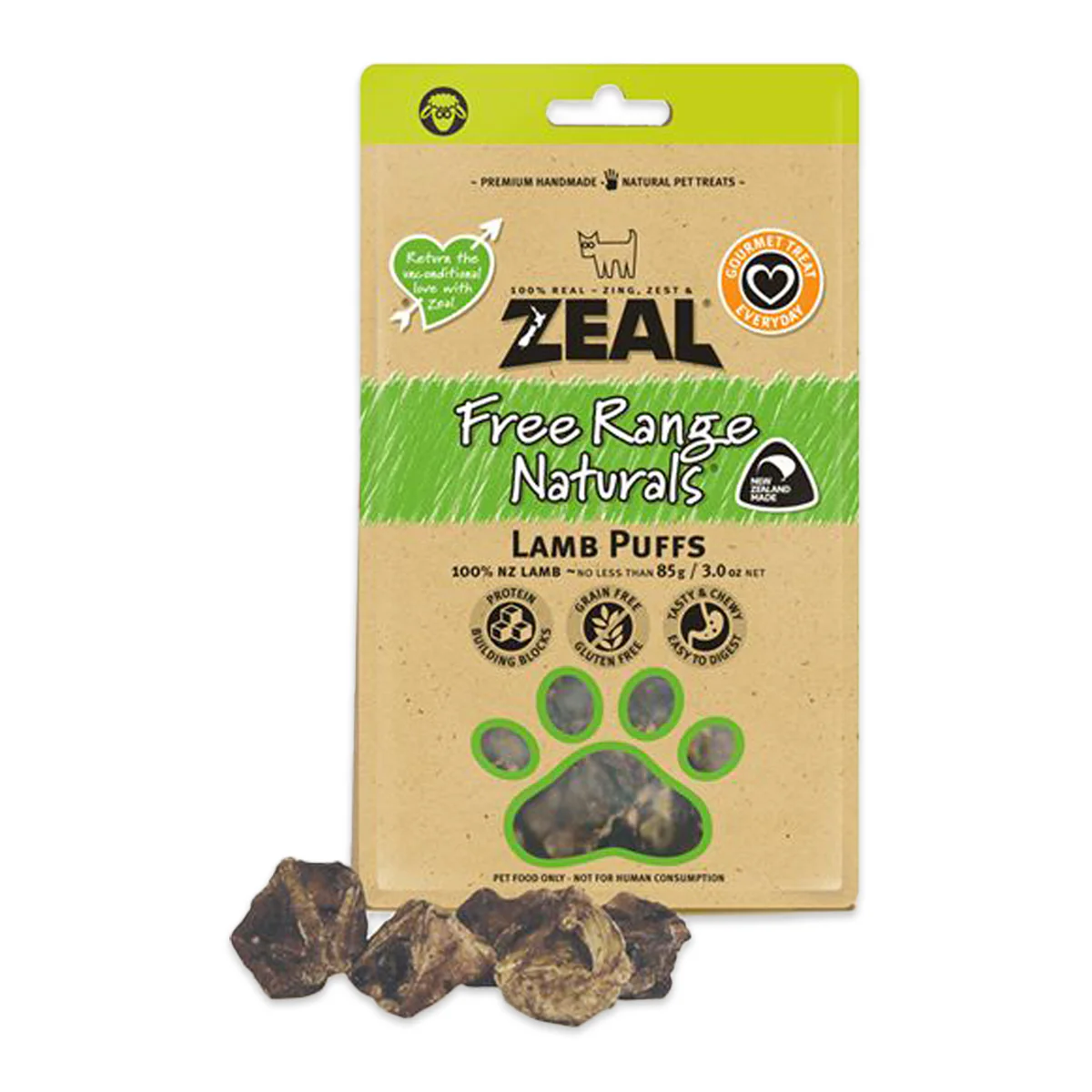 Zeal Free Range Naturals Dog Treats Lamb Puffs 85g
